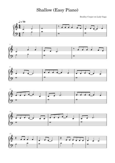 Shallow Lady Gaga Sheet Music For Piano Solo Easy