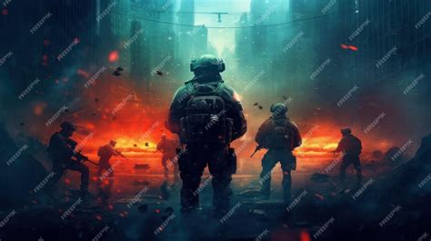 Premium AI Image | special forces in the city at war night battles