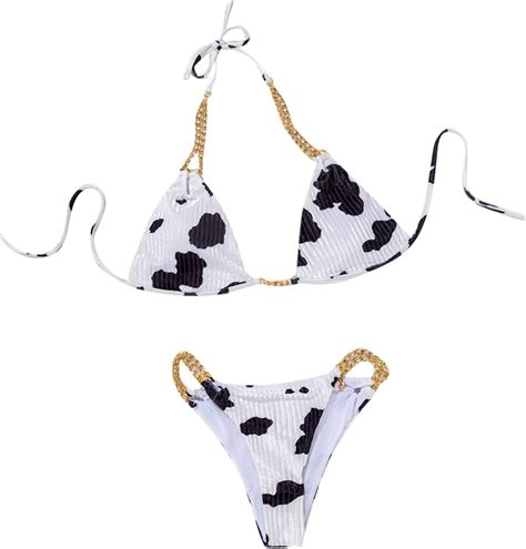 Celucke Womens Sexy Cows Print High Cut Two Piece Bikini Set Summer