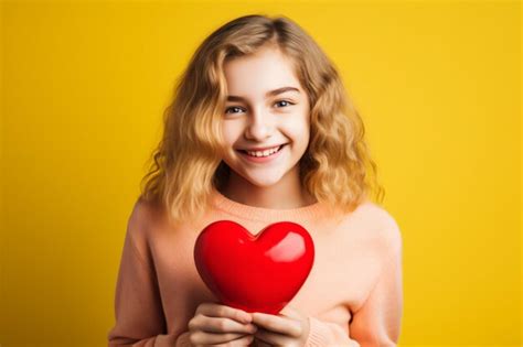 Premium AI Image A Girl Holding A Red Heart In Her Hands