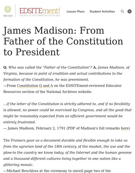 James Madison: From Father of the Constitution to President Lesson Plan ...