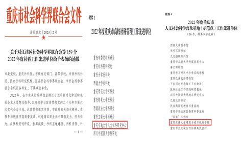 喜讯：我校人文社科研究中心与建规学院人文社科普及基地获重庆市2022年度社科工作先进单位 重庆交通大学 人文社科研究中心