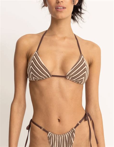 RHYTHM Terry Sands Stripe Slide Triangle Bikini Top BROWN COMBO Tillys