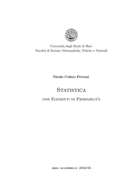 Statistica Matematica Universit A Degli Studi Di Bari Facolt A Di