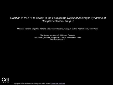 Mutation In Pex Is Causal In The Peroxisome Deficient Zellweger