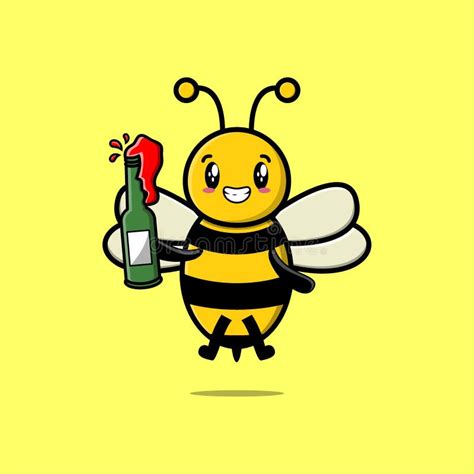 Cute Cartoon Character Bee With Soda Bottle Stock Vector Illustration