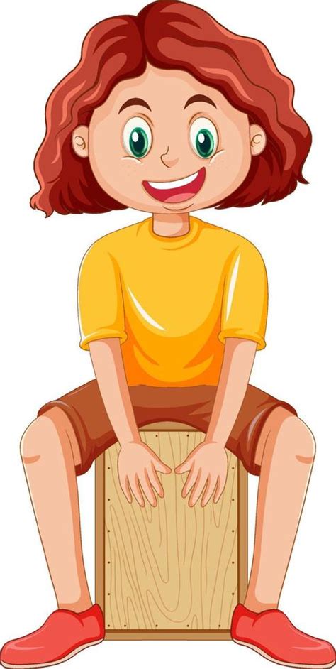 Girl Playing Cajon Drum Vector 14291433 Vector Art At Vecteezy