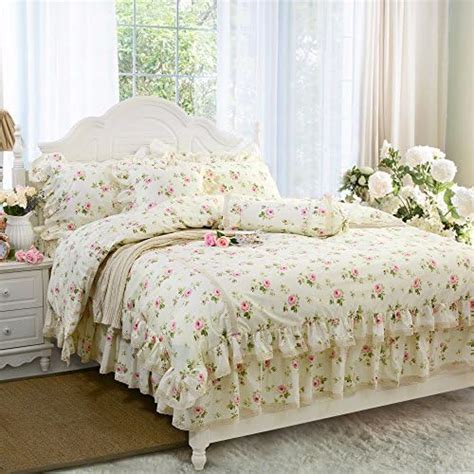 Fadfayromantic Flower Print Bedding Setfloral Bed Setprincess Lace Ruffle Duvet