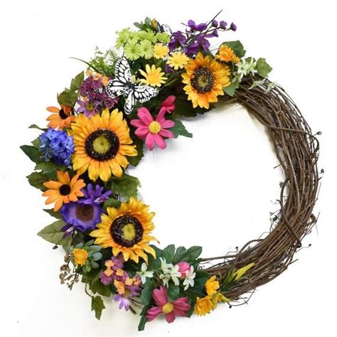 Summers Garden Wreath Etsy Silk Wreaths Spring Flower Wreath Silk