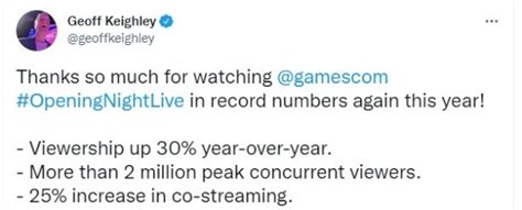 Geoff Keighley Revela Los Récords De La Gamescom 2021 Opening Night Live