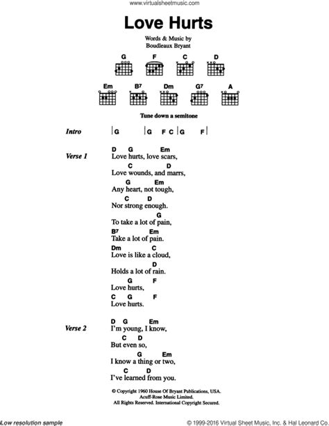 The Everly Brothers: Love Hurts sheet music for guitar (chords)