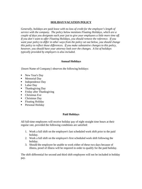 Holiday Policy Sample Doc Template Pdffiller