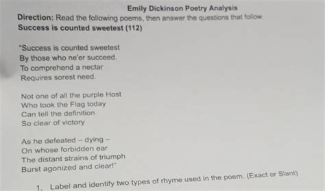 Emily Dickinson Poetry Analysis Direction Read The Following Poems