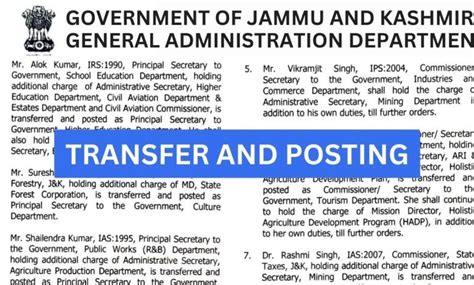 56 Officers Transferred In Major Administrative Reshuffle In Jammu And