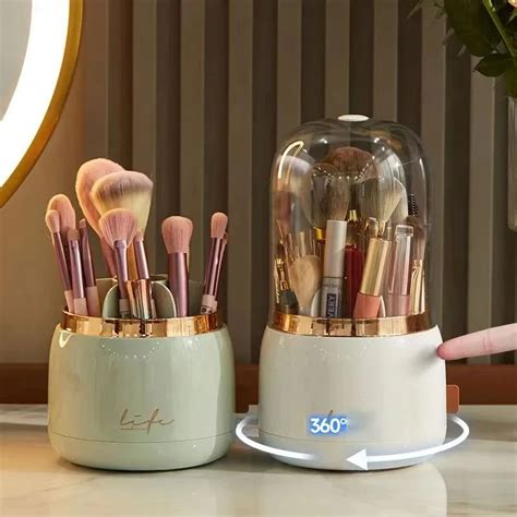 360 Rotating Makeup Brushes Holder With Lid Luxury Cosmetic Organizer