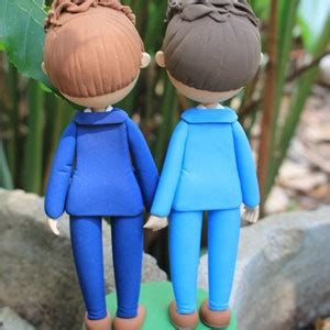 Same Sex Wedding Cake Topper Gay Beards Wedding Clay Figurines Etsy