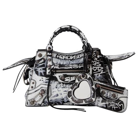 Balenciaga Neo Cagole Graffiti Bag In Black Lambs Leather Ref 667929