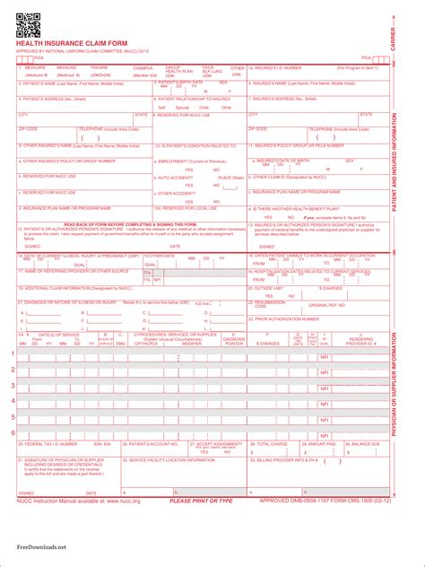 Download Fillable Cms Claim Form 1500 Pdf