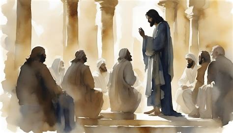 Watercolor painting of Jesus Christ visiting the Temple at Jerusalem ...