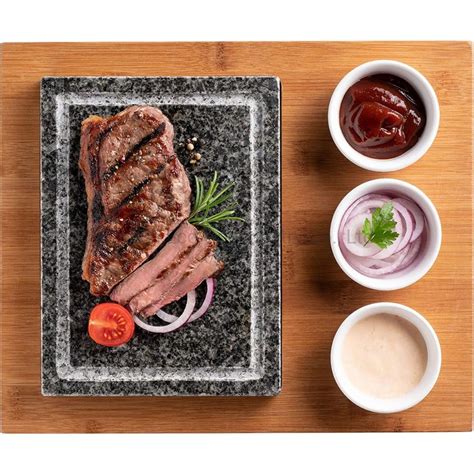 Hot Stone Grill Stone Set With Granite Grill Stone Dip Bowls And Bamboo Wooden Plate Hot