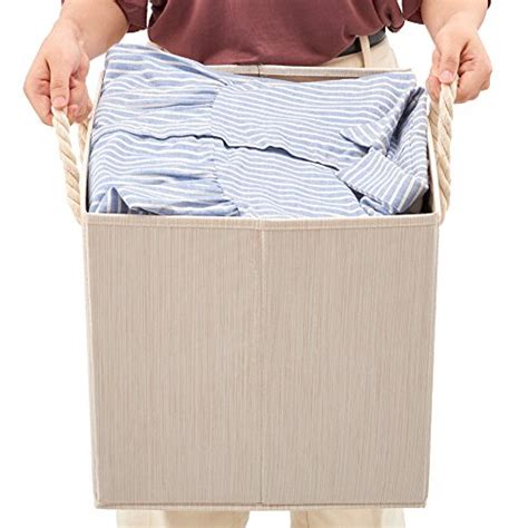 Ezoware Foldable Bamboo Fabric Storage Bin With Cotton Rope Handle