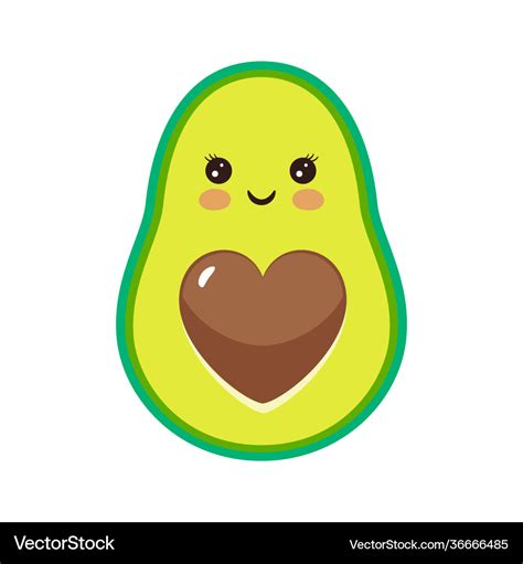 Cute Cartoon Avocado Character With Funny Smiles Vector Image