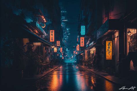 Tokyo Street At Night With Buildings Graphic By Alone Art Creative