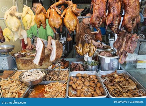 Chinese Meat Food At Butcher Shop In Macau Street Market China