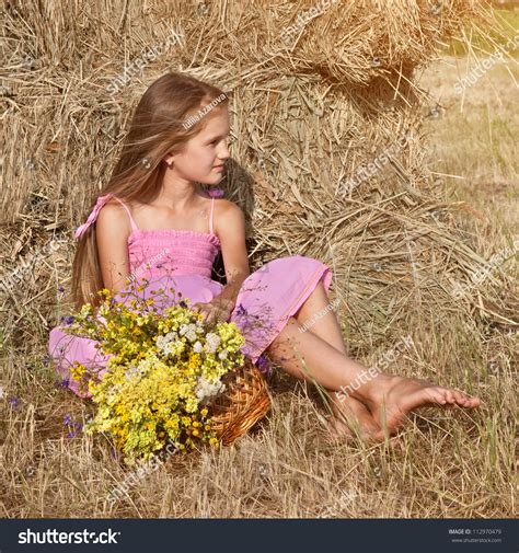 Little Teenager Child Girl Dress Flowers Stock Photo 112970479