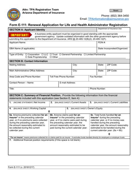 Form E-111 - Fill Out, Sign Online and Download Fillable PDF, Arizona | Templateroller