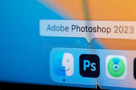 open adobe photoshop app  macbook dock editorial stock photo image