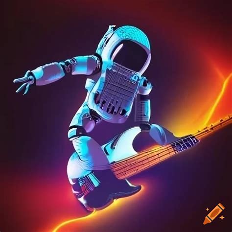 Android Robot Astronaut Playing Bass In A Surrealistic Dreamscape