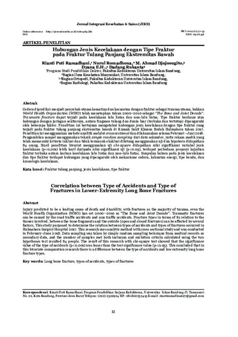 (PDF) Hubungan Jenis Kecelakaan dengan Tipe Fraktur pada Fraktur Tulang ...