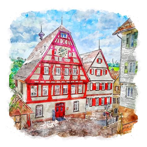 Arquitectura Alemania Acuarela Boceto Dibujado A Mano Ilustraci N