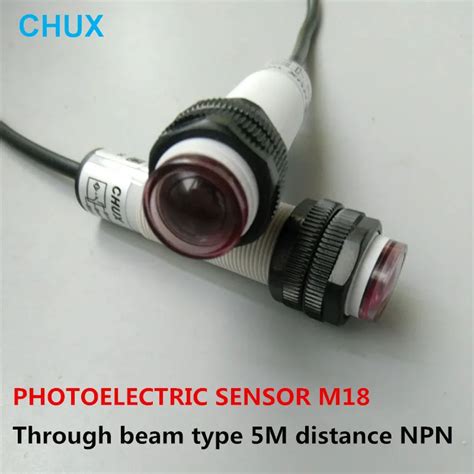 M18 Photocell Sensor Through Beam Type 5m Sensing Detect Distance Nonc