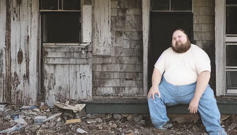 Close Up Portrait Of Fat Redneck Man Sitting On Front Stable Diffusion