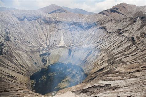 Crater With Active Volcano Smoke In East Jawa Indonesia Aerial View