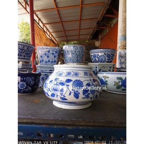 Jual Pot Keramik Biru Putih Tanpa Lubang Shopee Indonesia