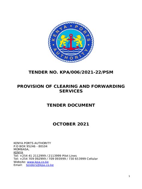 Tender No Kpa 006 2021 22 Psm Provision Of Clearing And Kpa Co