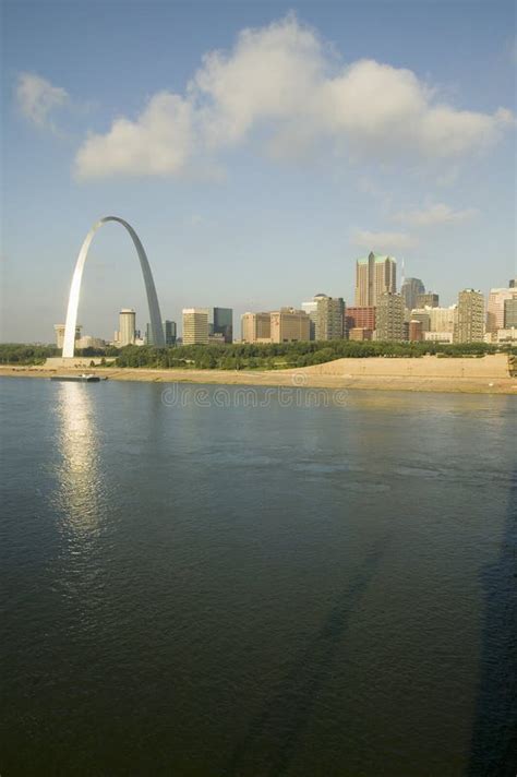 Reflection On Gateway Arch Gateway To The West And Skyline Of St