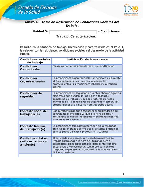 Anexo 4 Tabla de Descripción de Condiciones Sociales del Trabajo