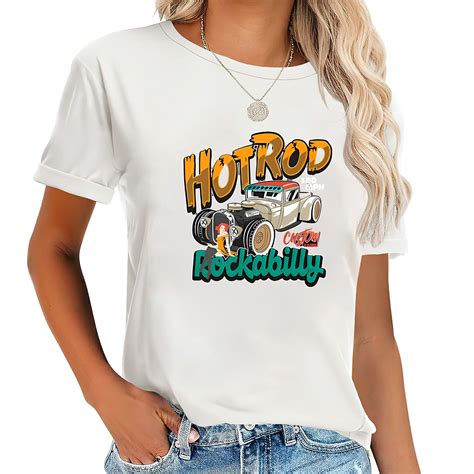 Hot Rod Car And Pin Up Rockabilly Girls American Retro Womens Cool T Shirts White Walmart