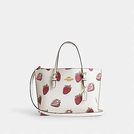 Coach Cal66 Mollie Tote Bag 25 With Strawberry Print Goldchalk