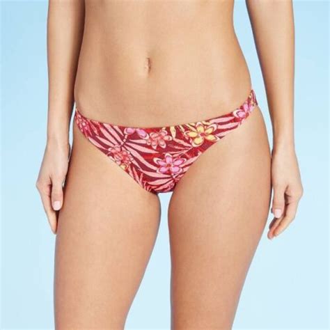 Juniors Pique Hipster Bikini Bottom Xhilaration Red Floral Sz S