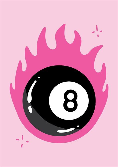 Pink And Black Flaming Eight Ball Illustration Ps Wallpaper Preppy