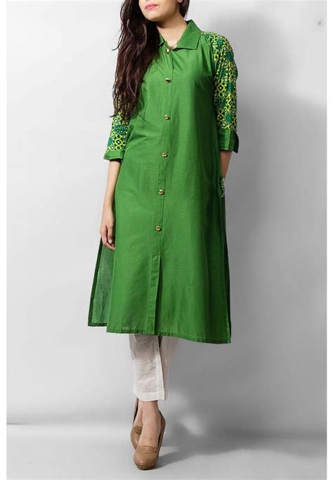 Green Cotton Ladies Kurti 39 99 Kurti Pakistani Indian Dresses Online