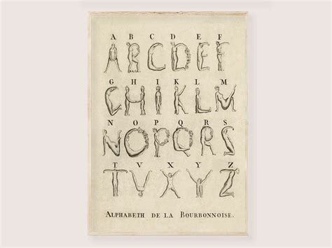 Human Alphabet Vintage Poster Bourbonnoise Print Digital Naked Abc Letters Art Print Nude
