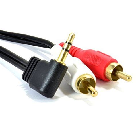 Right Angle 35mm Stereo Jack To 2 Rca Phono Plugs Cable Gold 1m 3 Feet