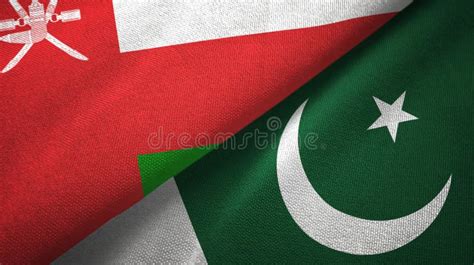 Oman And Pakistan Two Flags Textile Cloth Fabric Texture Stock