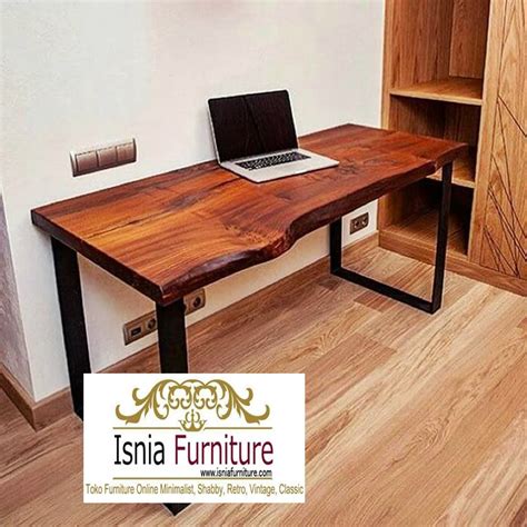 Jual Meja Kerja Kantor Kayu Trembesi Solid Kaki Besi